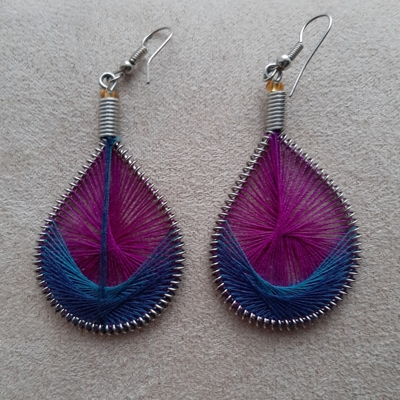 Boho Dangle Earrings 2 Pair Blue Pink Turquoise - Picture 2 of 2